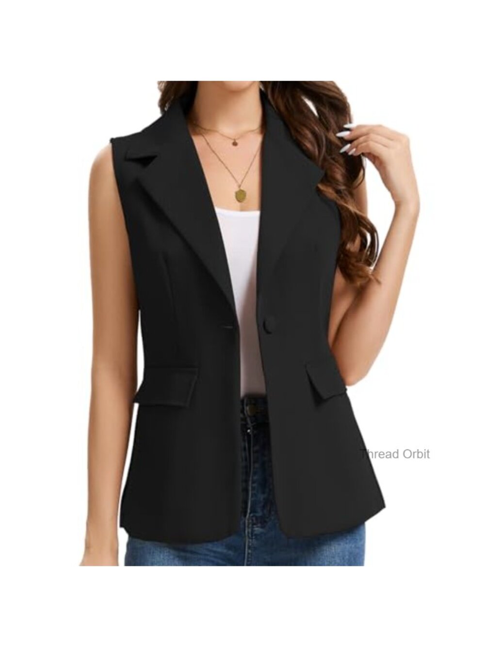 Sleeveless Blazer Vest Lightweight Fully Lined Single Button Work Office